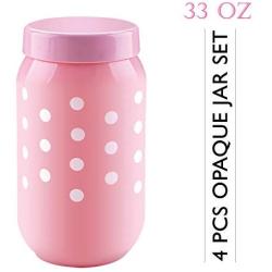 Opaque Glass Jar w Plastic Airtight Lid Dishwasher Safe Decorative Storage 4 Pcs 33 Oz