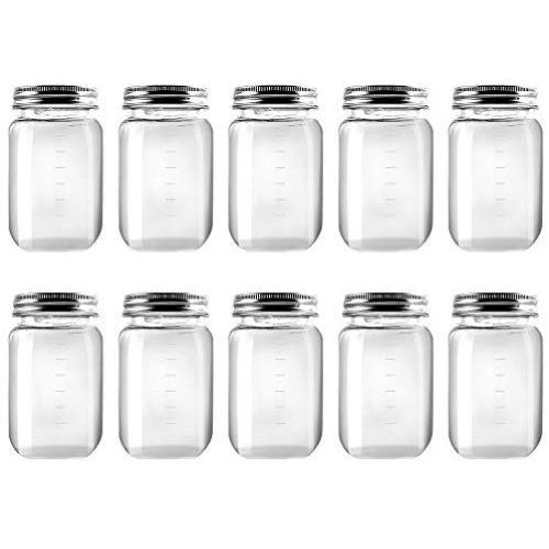 Novelinks 16 Ounce Clear Plastic Jars Containers With Screw On Lids - Refillable Round Empty Plastic Slime Storage Containers for Kitchen & Household Storage - BPA Free (10 Pack)