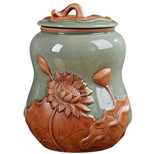 European Food Storage Containers with Lids Small Creative Airtight Container Tea Canister Jars Ceramic Porcelain,Kitchen Decor,Pantry Organization and Storage for Tea Coffee 14x18cm Brown