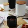 Ceramic Jar Sealed Canister Food Storage Container with Wooden Lid for Loose Tea Coffee Bean Sugar Spice,White,800ml