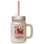 Maroon Holly Star, Christmas Tree Lights Mistletoe Frosted Glass Mason Jar With Straw