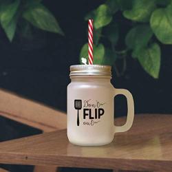 Yellow DonT Flip Out Frosted Glass Mason Jar With Straw