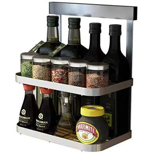 Ctystallove 2-Tier Metal Mesh Spice Rack Wall Mount Jars Bottle Storage Shelf Holder Seasoning Organizer for Kitchen Ctystallove 2-Tier Metal Mesh Spice Rack Wall Mount Jars Bottle Storage Shelf Holder Seasoning Organizer for Kitchen