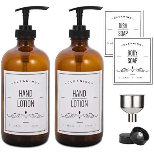 Aozita 16oz Glass Soap Dispenser with Pump for Kitchen Sink and Bathroom - Amber Soap Pump Bottle with Funnel and 4 White Waterproof Labels Aozita 16oz Glass Soap Dispenser with Pump for Kitchen Sink and Bathroom - Amber Soap Pump Bottle with Funnel and 4 White Waterproof Labels