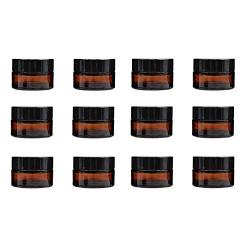 Healthcom 10 Pcs 15g Amber Glass Jars Container Empty Cosmetic Cream Lotion Powder Bottles Pot Refillable Bottle Vials with Lid Inner Liner Makeup Sample Container Lip Balm Sample Storage Jar Home Use