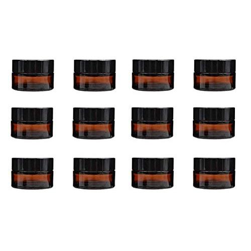 Healthcom 10 Pcs 15g Amber Glass Jars Container Empty Cosmetic Cream Lotion Powder Bottles Pot Refillable Bottle Vials with Lid Inner Liner Makeup Sample Container Lip Balm Sample Storage Jar Home Use