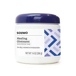 Amazon Brand - Solimo Healing Ointment Skin Protectant for Dry and Cracked Skin, Fragrance Free, 14 Ounce (Pack of 4)