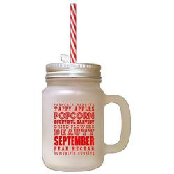 Red September Pear Nectar Season Fall Season School Starts Frosted Glass Mason Jar With Straw