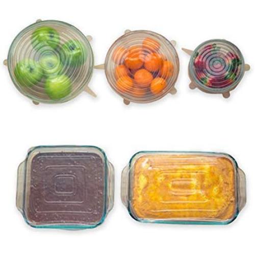 Silikons Stretch-Becher (Vielfaltspaket) – By Modfamily – QUADRATISCHE Silikonschalen – 2 QUADRATISCHE Schalen & 3 RUNDE Schalen – Stretch N’ Seal, Lebensmittel-Verschluss, wiederverwendbar, robust und expandable