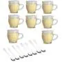 8 pack of 4 oz Wide Mouth Crystal Jelly Cup with Handle Lids(PE) and Spoons,Airtight Clear Glass Pudding Yogurt Jars,For Preserving Food,Each Mini Jar Suitable for Freezer, Microwave and Oven