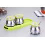 Simonshop 3pcs/set Glass Seasoning Box Kitchen Supplies Jar Set Spice Boxes with Tray and Spoons (green)