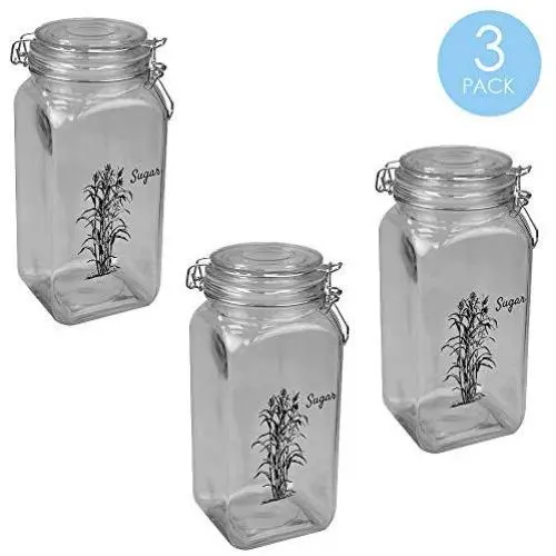 Home Basics Ludlow 53 oz. Glass Canister with Metal Clasp, Airtight Lids for Sugar Storage, Clear (3) Home Basics Ludlow 53 oz. Glass Canister with Metal Clasp, Airtight Lids for Sugar Storage, Clear (3)