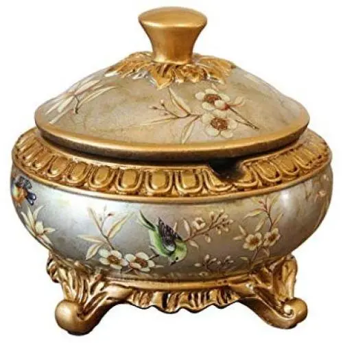 DBGS Europäischer Ashtray aus Harz mit Deckel, Retro-Kreative Dekorationsgegenstände, Süßigkeitenbehälter, Schmuckschatulle