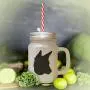 Black Portuguese Podengo Silhouette Frosted Glass Mason Jar With Straw