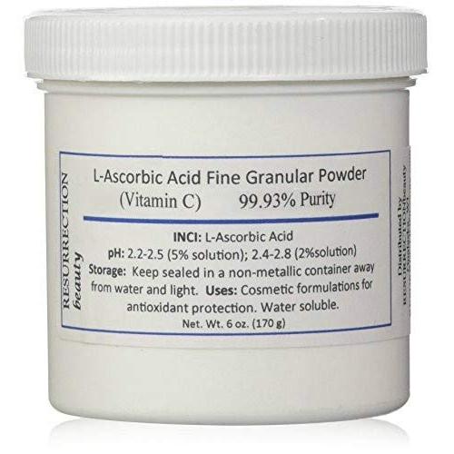 L-Ascorbic Acid Powder (Vitamin C), 6 oz. Jar. For Use in Serums and Cosmetic Formulations.