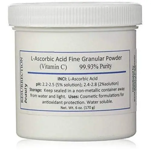 Ascorbinsäure Pulver (Vitamin C), 6 oz. Glas. Für die Verwendung in Seren und Kosmetikformulierungen.