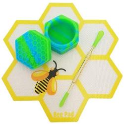 SZBS Silicone Mat Bee-Pad Honey-pad + 26ml Bee-Container + Carving Tool Assorted Color Silicone Container For Wax Oil Concentrate Storage Jars (Bee pad&container&tool)