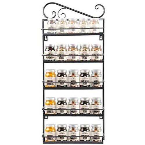 Naiflowers 5 Tier Wall Mounted Spice Rack Kitchen Bathroom Countertop Storage Organizer, Spice Bottle Jars Rack Holder, Spice Rack Organizer for Cabinet Pantry Door Kitchen (Black)
