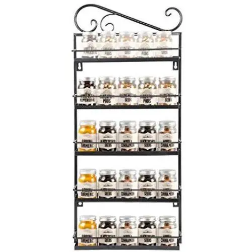 Naiflowers 5-stufiger Wandregal Gewürzregal Küchen Badezimmer Schrank Regalhalter Gewürzglasregal Gewürzregal Organizer für Schränke, Speisekammer, Tür Küche (Schwarz)