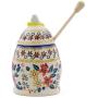 Polish Pottery 5?-inch Honey Jar with Dipper (Red Anemone Meadow Theme) + Certificate of Authenticity