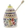 Polish Pottery 5?-inch Honey Jar with Dipper (Red Anemone Meadow Theme) + Certificate of Authenticity