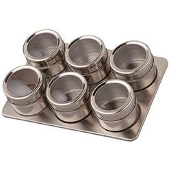 Home Marketplace Stainless Steel Magnetic Spice Rack with 6-Piece Multi-Purpose Storage Jars