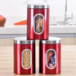 3pcs 202 Stainless Steel Tea Coffee Canisters Storage Jar with Window Home Kitchen Storage Jar for Coffee Sugar Candy Nuts Xiaolanwelc