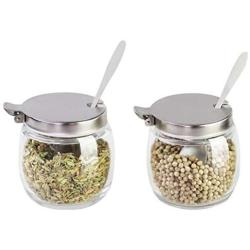 BESTONZON Seasoning box sugar bowl with lid and spoon glass salt pot pepper storage jar - 2pcs