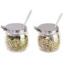 BESTONZON Seasoning box sugar bowl with lid and spoon glass salt pot pepper storage jar - 2pcs