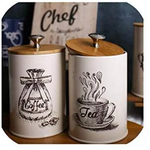Lot de 3 Pots de Conservation Alimentaire avec Couvercle Design Retro Métal Parfait pour Bocal de Sucre, Service de Thé, Café, Sucre Lot de 3 Pots de Conservation Alimentaire avec Couvercle Design Retro Métal Parfait pour Bocal de Sucre, Service de Thé, Café, Sucre