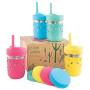 Elk and Friends Stainless Steel Cups | Mason Jar 10oz | Kids & Toddler Cups with Silicone Sleeves & Silicone Straws with Stopper | Sippy cups, Spill proof cups for Kids, Smoothie Cups