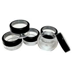 Plastic Clear Storage Jar w Black Rim Window Lid Travel Sample Case 10 gr (Pack of 250)