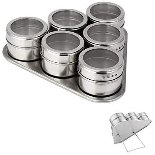 ANPI 6 Pcs Magnetic Spice Jars, Stainless Steel Seasoning Spice Storage Containers