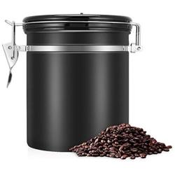 Steel Coffee Storage Canister,Airtight Coffee Container 16oz Capacity Coffee Beans Gound Coffee Storage Canister with CO2 Valve Fresher for Longer to Storage Coffee, Gounds,Nuts,Sugar (Black Color)