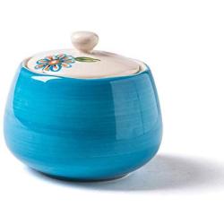 Japanese Retro Floral Handmade Sugar Bowl Lidded Bowl Sugar Dispenser Salt Pepper Storage Jar Pot Sugar Container Seasoning Pot Holder for Home and Kitchen,Blue