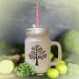 Soft Pink Love Tree Frosted Glass Mason Jar With Straw