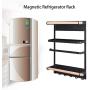 Wotryit Kitchen Rack - Magnetic Fridge Organizer - 13.4x9.5x2.7inch - Paper Towel Holder, Rustproof Spice Jars Rack, Heavy-duty Refrigerator Shelf Storage Including 6 Removable Hooks (BLACK)