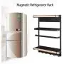 Tuscom Magnetische Küchenregal Frigarsortierschrank 3stufiges Metall-Regalsystem mit 6 Haken Multifunktionale Gewürzglashalter Haushaltsküche Organizer