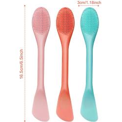 3 Packs Double-Ended Silicone Face Mask Brush Silicone Facial Mud Mask Applicator Brushes Cosmetic Makeup Brush Scoop Soft Silicone Beauty Brush Tools for Cream, Lotion (Light Green, Orange, Pink)