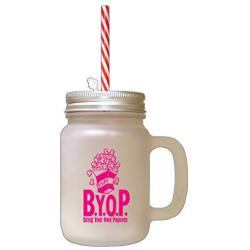 Hot Pink Pop Bir Your Own Popcorn Frosted Glass Mason Jar With Straw