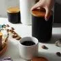 Keramisches Holzlöffel-Deckel-Speicherglas Küchen-Food-Kaffeetee-Topf-Gewürzbehälter Schreibtischdeko, 5 Stück