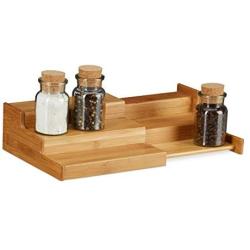 Relaxdays Bamboo Spice Rack, 3-Tier, Extendable, Natural Look, Moisture-Resistant, HWD: 8x38.5x21cm