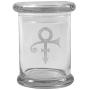 Clear 8 oz Glass Herb Stash Jar and Lid with Prince Symbol from Smoke Promos