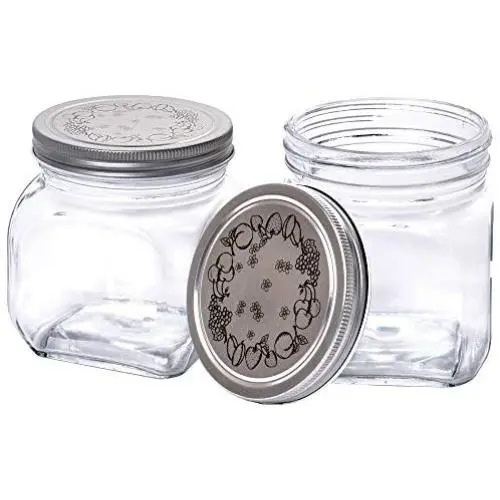 Classic Food Saver Canister, Square Glass Storage Container Jar with Metal Lid - 33.75 Ounces (Set of 2) Classic Food Saver Canister, Square Glass Storage Container Jar with Metal Lid - 33.75 Ounces (Set of 2)