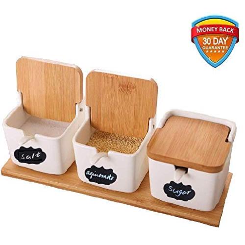 Conteneur à Sucre avec Couvercles et Cuillères, 250 ml de Pot en Céramique à Sucre avec Cuillère, Récipient à Condiments et Épices, Assiette en Porcelaine pour Sucre, Service, Épices, Sel