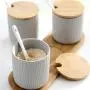 TNKML Ceramic Sauce Jar Set Seasoning Box Sugar Bowl Salt Sauce Spice Jar Cruet Storage Tank Kitchenware Spice Container-C