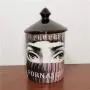 ANH19 jar Candle Holder- Classic Fornasetti Candle Holder with blacklid Ceramic Storage Bin Art Candlestick Holder Retro Handmade Storage Jars Home Decor