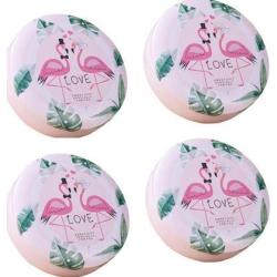 Healthcom 4 Pack Flamingo Tin Storage Boxes Bins Flamingo Cookie Tins Round Empty Jars Food Tins Storage Containers with Lids Jewelry Necklace Boxes,3.15”