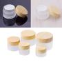 Lurrose Travel Cream Jars Environmental Bamboo Lid Frosted Glass Bottle Cream Jars Travel Bottle Empty Cosmetic Container Pot with Inner Liner 5pcs