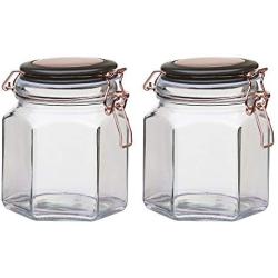 Amici Home Collection, 7CN137S2R, Adler Hermetic Preserving Glass Canister, Set of 2, Small, Clear/Black/Copper